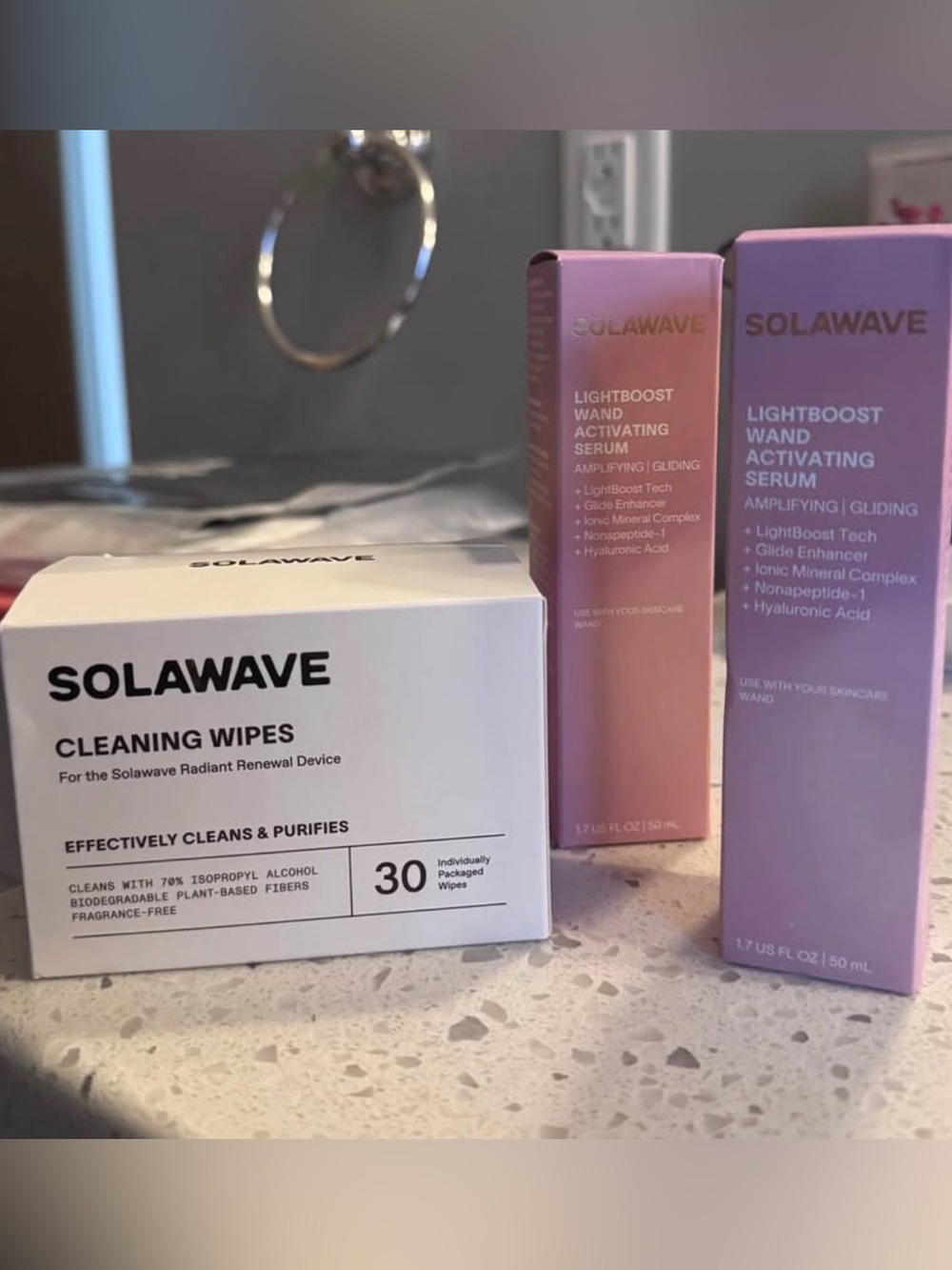 Solawave LightBoost Activating Serum & Cleaning Wipes - Pink/Purple: Red Light